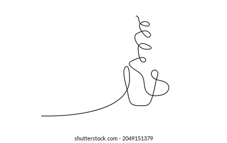 Vector mug with hot coffee, tea drawn by one line 