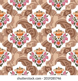 vector mughal motif Pattern on brown background