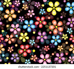 vector multi color flowers pattern with black background, vector floral pattern, seamless floral pattern , seamless background