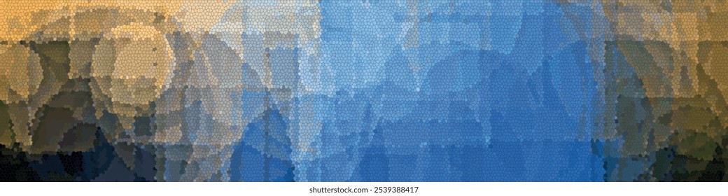 vector multi color gradient geometric design cut piece mosaic abstract panoramic dark blue mustard yellow blended ashes background