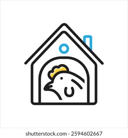 Vector multi color icon for chicken in coop