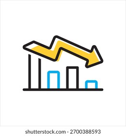 Icono multicolor del Vector para el gráfico descendente