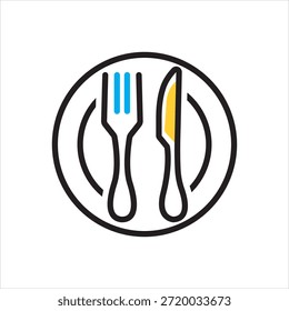 Icono multicolor del Vector para el tenedor del cuchillo