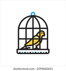 Vector multi color icon for parrot in a cage