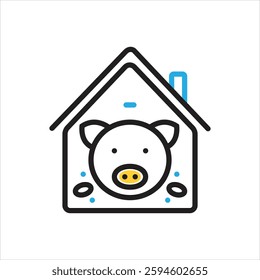Vector multi color icon for pig in pigsty
