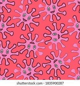 vector multi coronavirus covid19 with outline brush stroke seamless pattern on pink