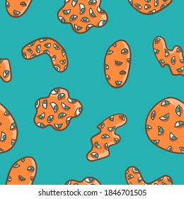 vector multi eyes on freeform shape seamless pattern on green