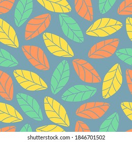 vector multi leaves seamless pattern on light blue