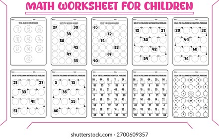 Vector multi math worksheet for child