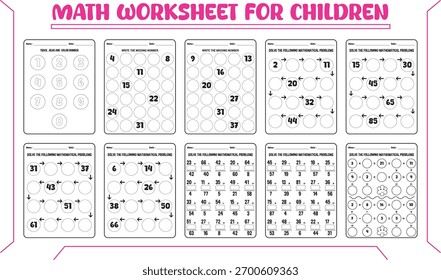 Vector multi math worksheet for child