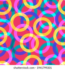 vector multi neo colorful loop overlapped seamless pattern on red