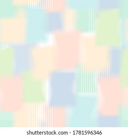 Vector Multi Pastel Rainbow Colors Iridescent Overlapping Abstract Paints Seamless Pattern with Stripes.
