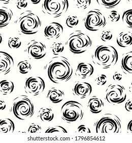 vector multi rough black spiral lines brush stroke seamless pattern on white