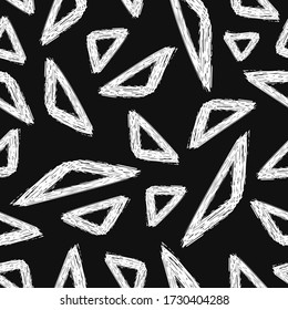 vector multi white rough triangle brush seamless pattern on black