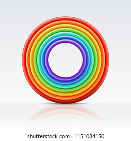 Vector multicolor 3d style illustration of circle rainbow frame. Plasticine or clay abstract background.