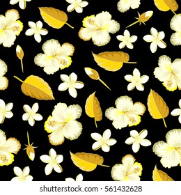 Vector multicolor abstract flower background. Pretty multicolored floral print. Motley seamless pattern on a black background.