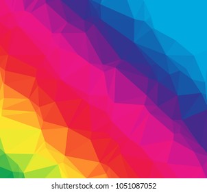 Vector, multicolor geometric background. Triangles, triangulation. Geometric mosaic, colored triangles, application in origami style. Abstract background for web