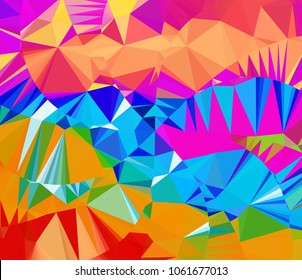 Vector, multicolor geometric background. Triangles, triangulation. Geometric mosaic, colored triangles, application in origami style. Abstract background for web. 