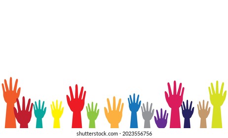 vector of multicolor hands background. good to use on design decorations.