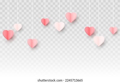 Vector multicolor hanging paper hearts png. Heart shaped paper confetti png. Paper elements png. Hearts for Valentine's Day, March 8, Mother's Day.