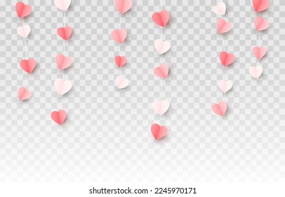Vector multicolor colgando corazones de papel png. Papel en forma de corazón, confeti png. Garland de corazones png. Corazones por el Día de San Valentín, 8 de marzo, Día de la Madre.