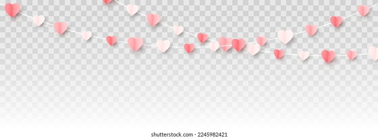 Vector multicolor hanging paper hearts png. Heart shaped paper confetti png. Garland of hearts png. Hearts for Valentine's Day, March 8, Mother's Day.