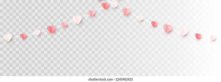 Vector multicolor hanging paper hearts png. Heart shaped paper confetti png. Garland of hearts png. Hearts for Valentine's Day, March 8, Mother's Day.