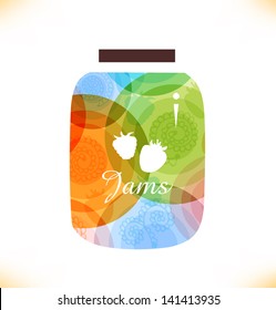 Vector multicolor jam jar. Confiture. Isolated pot of jam. Beauty element for gifts, cards, invitations