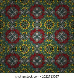 Vector multicolor mandalas in green, blue and red colors. Perfect for any kind of design, wedding, birthday, holidays, kaleidoscope, medallion. Geometric seamless pattern circular ornament.