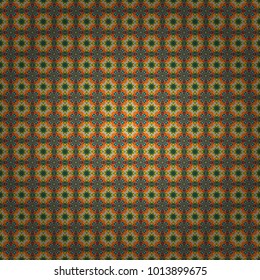 Vector multicolor mandalas in orange, blue and brown colors. Perfect for any kind of design, wedding, birthday, holidays, kaleidoscope, medallion. Geometric seamless pattern circular ornament.