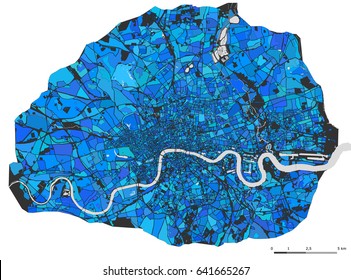 vector multicolor map of the city of London, Great Britain
