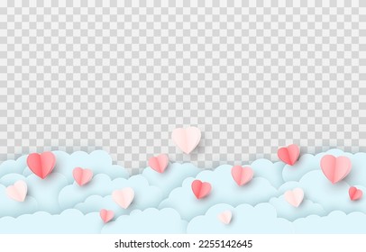 corazones de papel multicolor vectorial png. Corazones de papel sobre un fondo azul del cielo. Papel cielo. Día de San Valentín, 8 de marzo, Día de la Madre.