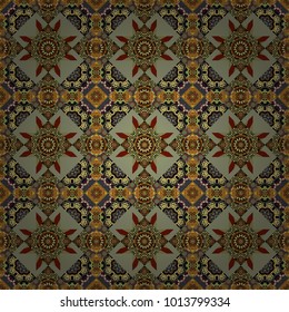Vector multicolor pattern in turkish style. Design in brown, black and gray colors. Seamless ceramic tile with colorful patchwork. Islam, Arabic, Indian, ottoman motifs.