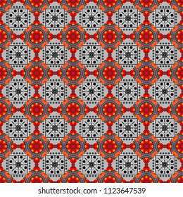 Vector multicolor pattern in turkish style. Design in pink, blue and gray colors. Islam, Arabic, Indian, ottoman motifs. Seamless ceramic tile with colorful patchwork.