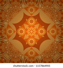 Vector multicolor pattern in turkish style. Design in orange, brown and red colors. Islam, Arabic, Indian, ottoman motifs. Seamless ceramic tile with colorful patchwork.