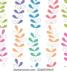 Vector multicolor tree branch with leaves seamless pattern background. Perfect for fabric, scrapbooking and wallpaper projects. Great for paper packaging, textile and many more. Surface pattern design