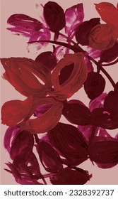 Fondo multicolor vectorial en tonos otoñales. Fondo floral dibujado a mano con hojas de gouache. Ilustración floral de otoño. Elemento de diseño para afiches cosméticos. Rosa rojo profundo