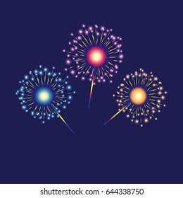 Vector multicolored bengal lights on a dark background
