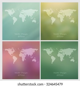 vector multicolored blurred backgrounds set with transparent world map.  Eps10