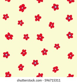 Vector multicolored branches with flowers on a beige background. Small flowers seamless pattern. Vector illustration.