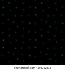 Vector multicolored branches with flowers on a black background. Small flowers seamless pattern in green colors. Vector illustration.