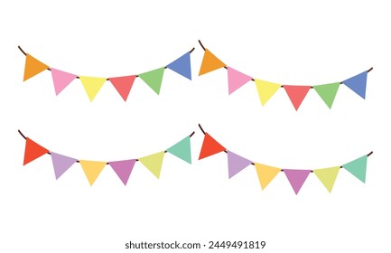 Vector multicolored bright buntings flags garlands isolated on white.
