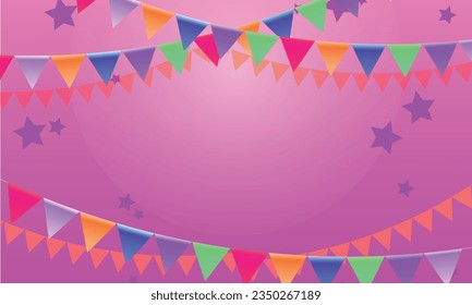 Vector multicolored bright buntings garlands, party flags with confetti