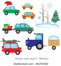 vector multicolored cars set winter