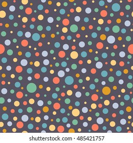 Vector multicolored circles seamless pattern on navy blue background
