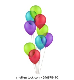 Vector Multicolored Colorful Balloons Isolated on White Background