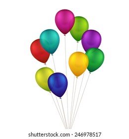 Vector Multicolored Colorful Balloons Isolated on White Background