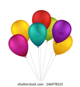 Vector Multicolored Colorful Balloons Isolated on White Background