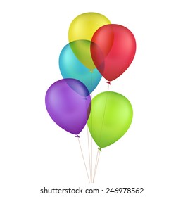 Vector Multicolored Colorful Balloons Isolated on White Background