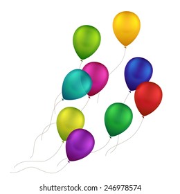Vector Multicolored Colorful Balloons Isolated on White Background